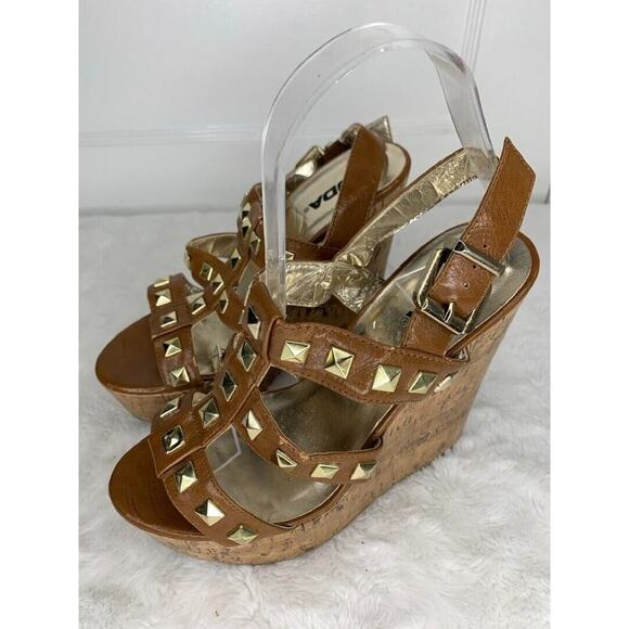 Soda Womens Studded Brown Cork Wedge Sandals Size 7.5 - Picture 1 of 8